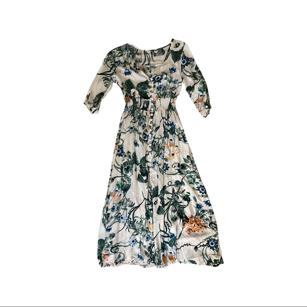 Floral button down front slit dress